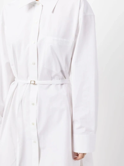 Shop Alexander Wang Women Shirt Dress With Tie Waist And Logo Embroidery In 100 White
