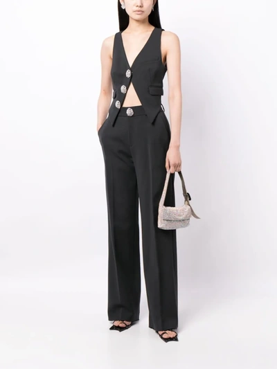 Shop Area Women Crystal Button Slit Trousers In Charcoal