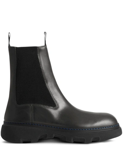 Shop Burberry Men Leather Creeper Chelsea Boots In Black