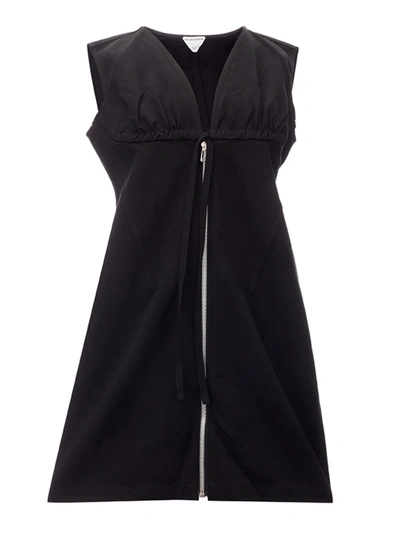 Shop Bottega Veneta Sleeveless V-neck Brushed Cotton Women's Dress In Black