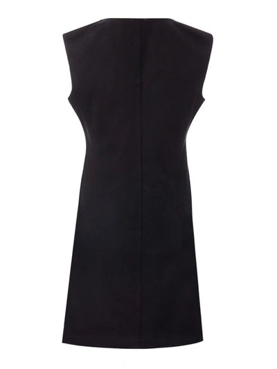 Shop Bottega Veneta Sleeveless V-neck Brushed Cotton Women's Dress In Black
