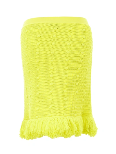 Shop Bottega Veneta Radiant Yellow Fringed Pencil Women's Skirt