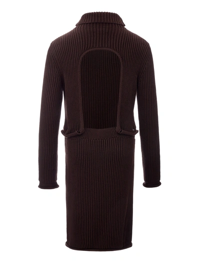 Shop Bottega Veneta Elegant Ribbed Knit Cotton Pencil Women's Dress In Brown