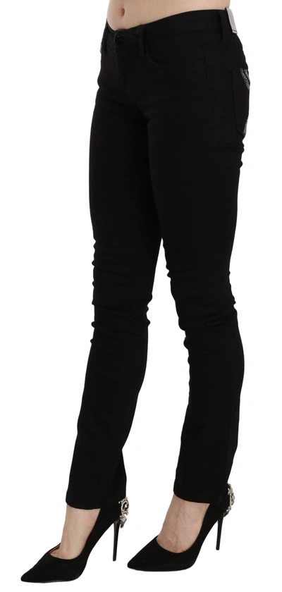Shop Costume National Black Sequined Mid Waist Slim Fit Denim Women's Jeans