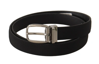 Dolce & Gabbana Black Calf Canvas Silver Tone Logo Metal Belt In Black