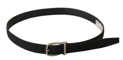 Dolce & Gabbana Black Calf Canvas Silver Tone Logo Metal Belt In Black