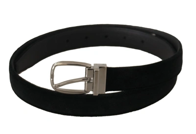 Shop Dolce & Gabbana Elegant Black Velvet Engraved Buckle Men's Belt