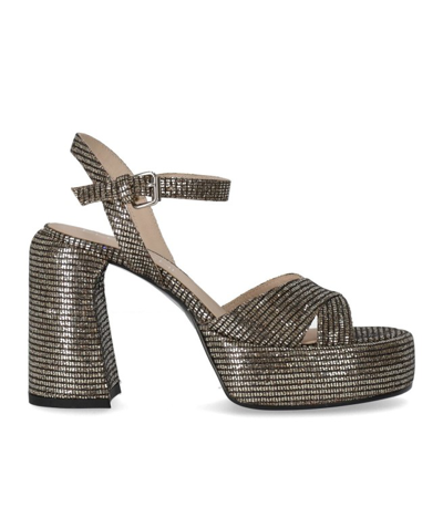 Shop Elena Iachi Lexy Black Gold Heeled Sandal In Grey