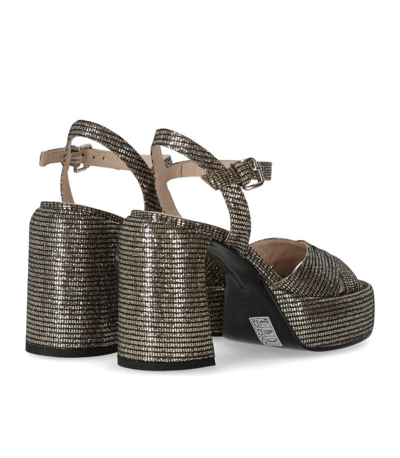 Shop Elena Iachi Lexy Black Gold Heeled Sandal In Grey