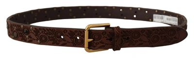 Shop Dolce & Gabbana Elegant Leather Belt With Engraved Men's Buckle In Brown