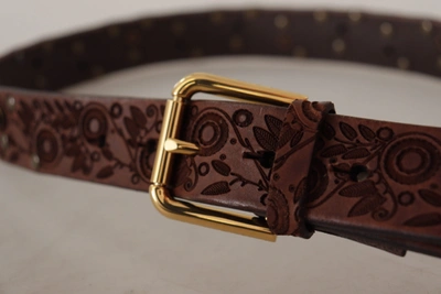Shop Dolce & Gabbana Elegant Leather Belt With Engraved Men's Buckle In Brown