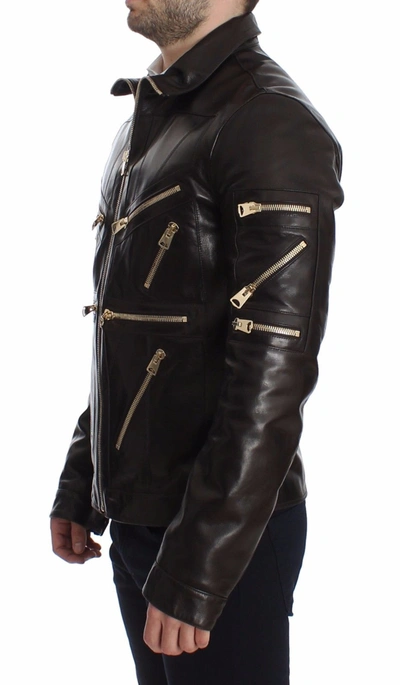 Shop Dolce & Gabbana Brown Lambskin Leather Zipper Men's Jacket