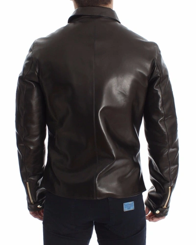 Shop Dolce & Gabbana Brown Lambskin Leather Zipper Men's Jacket