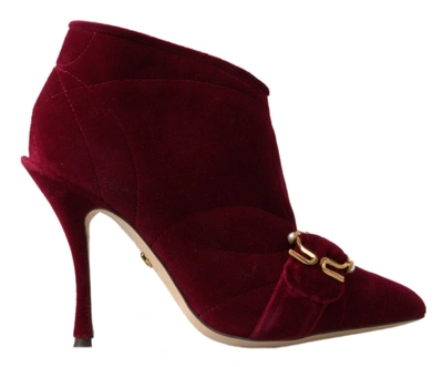 Shop Dolce & Gabbana Burgundy Cotton Blend Velvet Ankle Boots Heel Women's Shoes
