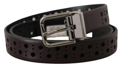 Dolce & Gabbana Dark Purple Perforated Leather Metal Buckle Belt In Purple