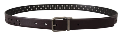 Dolce & Gabbana Dark Purple Perforated Leather Metal Buckle Belt In Purple