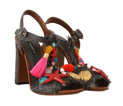 Shop Dolce & Gabbana Gray Straw Marina Sea Star Women's Sandals