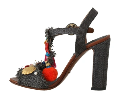 Shop Dolce & Gabbana Gray Straw Marina Sea Star Women's Sandals