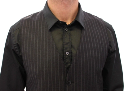Dolce & Gabbana Black Striped Wool Single Breasted Vest In Gray
