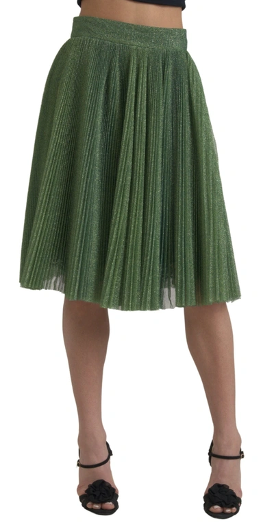 Shop Dolce & Gabbana Enchanting Metallic Green Pleated A-line Women's Skirt