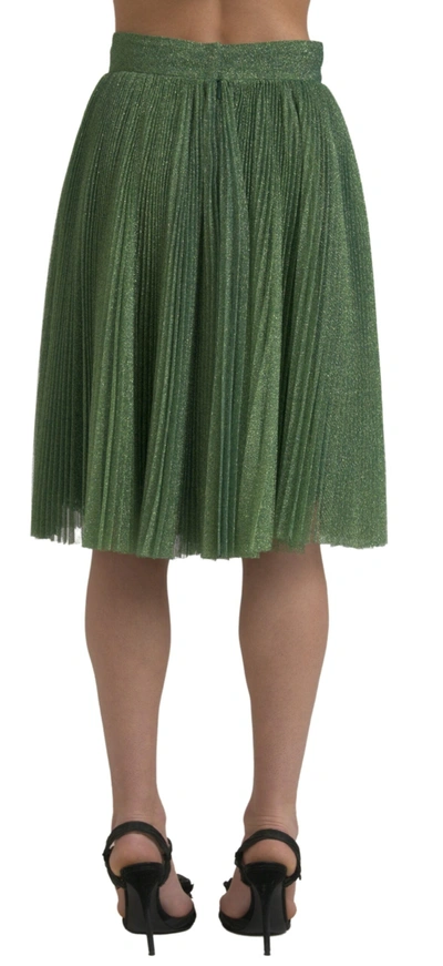 Dolce & Gabbana Metallic Green High Waist A-line Pleated Skirt In Green