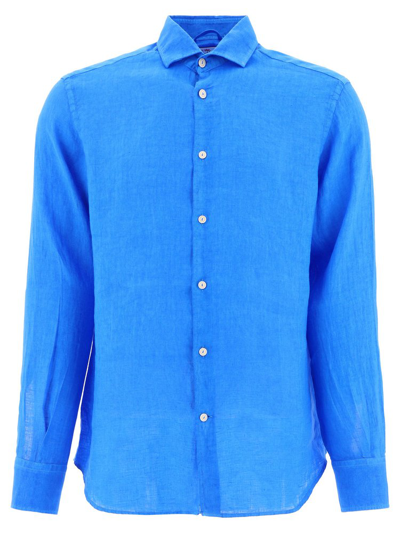 Shop Mc2 Saint Barth Long Sleeved Buttoned Shirt In Blue