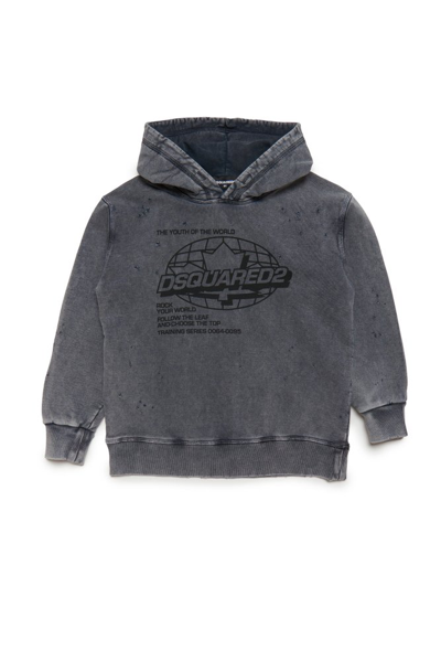 Shop Dsquared2 Kids Logo Printed Distressed Hoodie In Grey