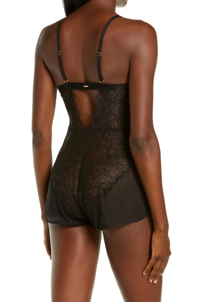 Shop Dkny Mixed Cases Lace & Mesh Romper In Black