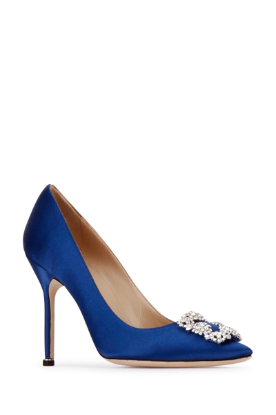 Manolo Blahnik Hangisi 90 Satin Pumps With Fmc Crystal Buckle