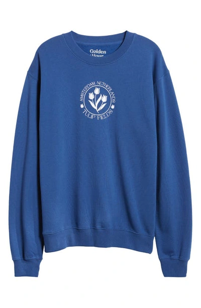 Shop Golden Hour Amsterdam Tulips Cotton Blend Sweatshirt In Washed Navy Peony
