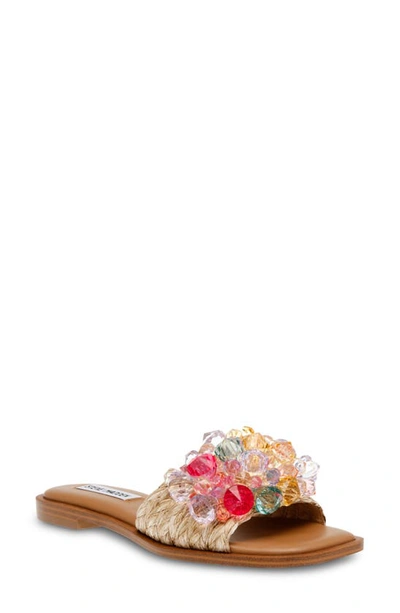 Shop Steve Madden Andree Bead Embellished Slide Sandal In Natural Raffia