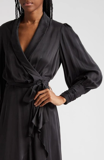 Shop Zimmermann Long Sleeve Silk Wrap Midi Dress In Black