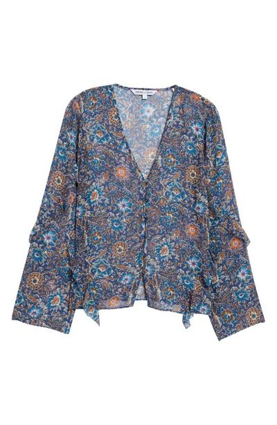 Shop Veronica Beard Blanchett Floral Silk Top In Etch Blue/ecru Multi