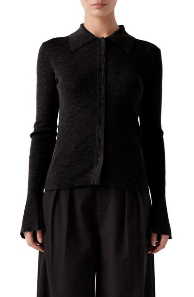 Shop Sophie Rue Wool Collared Cardigan In Black