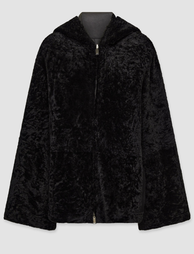 Joseph Womens Black Reversible Relaxed-fit Shearling Hooded Jacket In Black