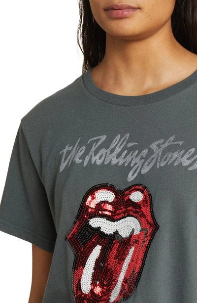 Lucky Brand Rolling Stones Sequin Graphic T-shirt In Pirate Black Grey