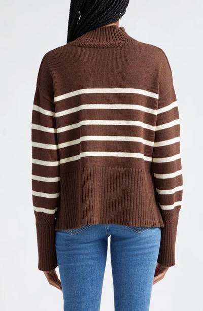 Shop Veronica Beard Lancetti Stripe Cotton Mock Neck Sweater In Chicory Ecru