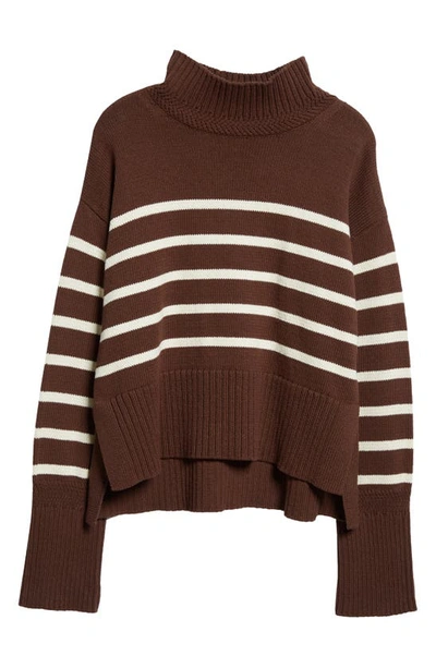 Shop Veronica Beard Lancetti Stripe Cotton Mock Neck Sweater In Chicory Ecru