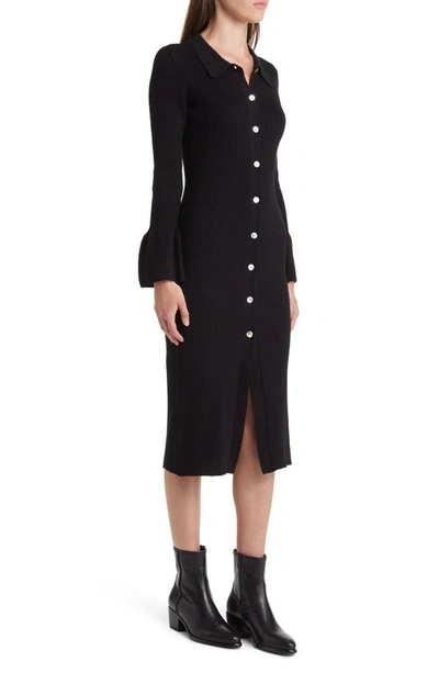 Shop Rails Rosalie Rib Long Sleeve Cotton Blend Midi Sweater Dress In Black