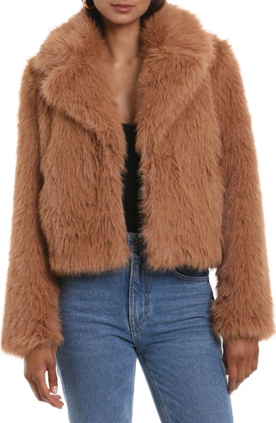 Shop Avec Les Filles Notch Collar Faux Fur Crop Jacket In Camel