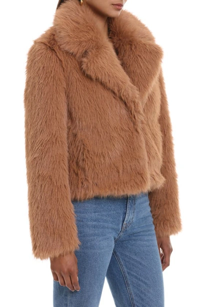 Shop Avec Les Filles Notch Collar Faux Fur Crop Jacket In Camel