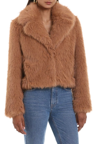 Shop Avec Les Filles Notch Collar Faux Fur Crop Jacket In Camel