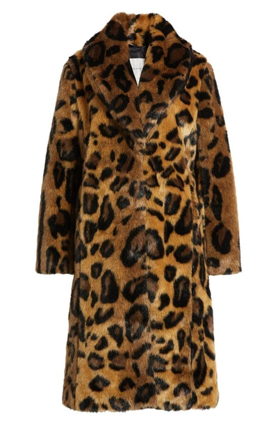 Shop Avec Les Filles Leopard Print Shawl Collar Faux Fur Coat In Natural Leopard