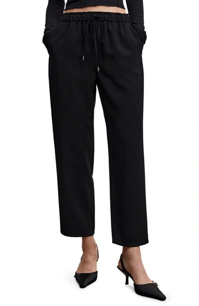 Shop Mango Flowy Drawstring Ankle Pants In Black