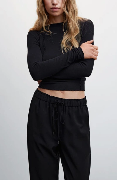 Shop Mango Flowy Drawstring Ankle Pants In Black