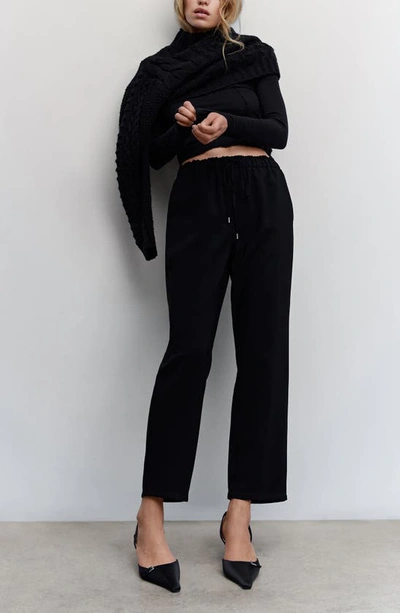 Shop Mango Flowy Drawstring Ankle Pants In Black