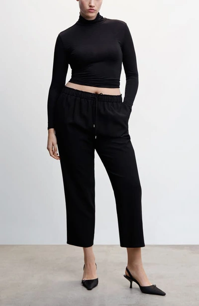 Shop Mango Flowy Drawstring Ankle Pants In Black