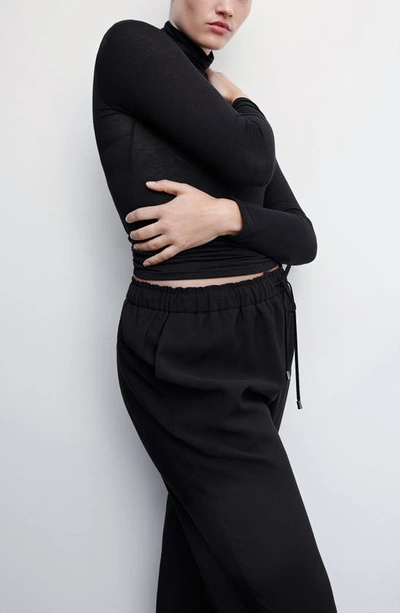 Mango Flowy Drawstring Ankle Pants In Black