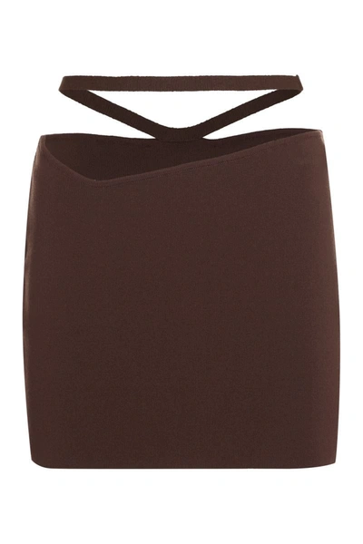 Shop Andreädamo Andreādamo Knitted Mini Skirt In Brown