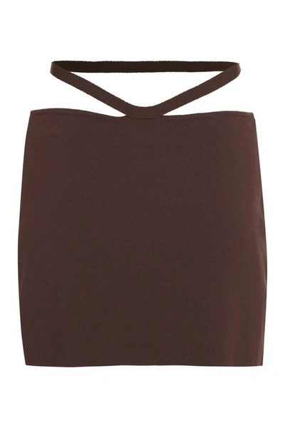 Shop Andreädamo Andreādamo Knitted Mini Skirt In Brown